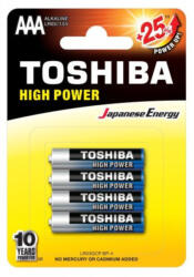 Toshiba elem AAA (LR03), 1.5 Volt , tartós, High Power (4db/csomag)