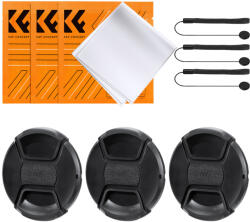 K&F Concept 3db objektívvédő sapka zsinórral + 3db törlőkendő, 37mm (KF-1986) - mikrosat