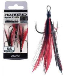 BKK Feathered Spear-21 SS 8 Füles, Szakállas Piros-Fekete Háromágú Horog 3db (BKET6162)