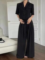Shopika Compleu din vascoza cu bluza scurta tip sacou si pantaloni, negru M