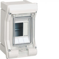  Hager Vector VE103SN UV-álló védett elosztó 3 modul, 1 sor átlátszó ajtóval, IP65, PE és N sín nélkül, falon kívüli, kikönnyített kábelbevezető nélkül, 175x110x93mm (VE103SN)