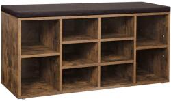 Jurhan GABI cipősszekrény párnázott ülőkével, 10 rekesz, 104x30x48cm, fekete/sötét barna Jurhan