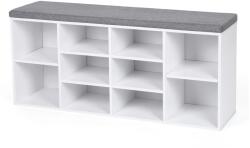 Jurhan GABI cipősszekrény párnázott ülőkével, 10 rekesz, 104x30x48cm, szürke/fehér