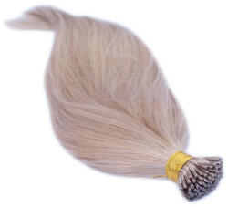HairExtensionShop Keratinos I-TIP Emberi Póthaj Mikró Gyűrűzéshez Világos Aranyszőke 50cm (Szín #18) (RIT5018)