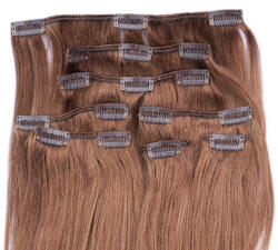 HairExtensionShop Csatos Emberi Póthaj Standard Világosbarna Színben 50cm (Szín #8) (RC508)