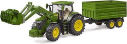 BRUDER John Deere 7R 350 with front loader and tandem axle transport trailer, model vehicle (03155) Figurina
