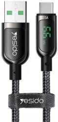 Yesido Cablu de Date USB la USB-C, Yesido CA85, Display Digital, Nylon Mesh, 1.2 Metri, Negru (YS-CA85)
