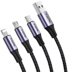 TOPK Cablu de date 3 in 1 TopK AS10, USB la iPhone Lightning, Micro-USB, Type-C, Quick Charging, 3A, 1m, Negru (A10ST1610)