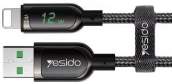 Yesido Cablu de Date USB la Lightning, Yesido CA84, Display Digital, Nylon Mesh, 1.2 Metri, Negru (YS-CA84)