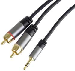 Basekit Cablu Audio Jack Stereo, Basekit, Jack 3.5mm la 2RCA Tata, 1.5/3/5m, Negru (KJQCIN)