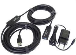 Basekit Cablu Extender Activ USB-A Tata la USB-A Mama si Incarcator, Basekit, 10 Metri, Negru (BK-KU3REP10)