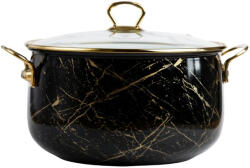 Goldmann Cratita emailata Goldmann, 22x14cm, 5 litri, manere titan aurii, capac sticla, inclusiv inductie, Negru (GM-8017-22 BLACK)