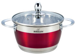 BOHMANN Cratita din inox Bohmann, 5.9 l, 24 cm, capac sticla termorezistent, inclusiv inductie, Rosu (BH 1818-24-RD)