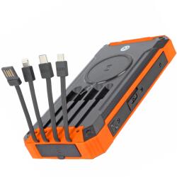 Accucell Napelemes Powerbank külső akku 20000mAh, Qi gyorstöltés, LED világítás, négy kábellel