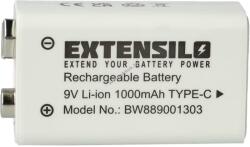 Extensilo 9V Block akku USB-C aljzat, 6F22, 6LR61, Li-Ion, 8.4V, 1000mAh kábel nélkül - Kiárusítás
