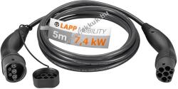 LAPP Type 2 töltőkábel plug-in hybrid és elektromos autóhoz 7.4kW-ig, 5m, 1 fázisú fekete