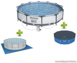 Bestway Steel Pro Max BAHAMA Superior XXL Fémvázas kerti medence szett, vízforgatóval, védőtakaróval és talajtakaróval, szürke, 366 x 76 cm
