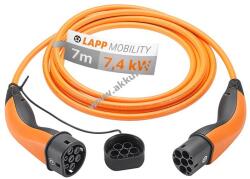 LAPP Type 2 töltőkábel plug-in hybrid és elektromos autóhoz 7.4kW-ig, 7m, narancs
