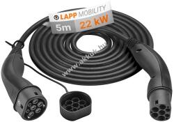 LAPP Type 2 HELIX töltőkábel plug-in hybrid és elektromos autóhoz, 22 kW-ig, 5 m, fekete