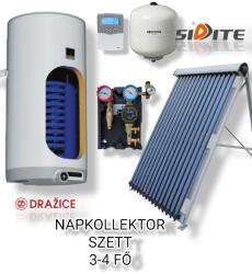 Napcsap 3-4 fő részére napkollektor rendszer: 15 vákuumcsöves napkollektor + 160 literes 1 hőcserélős Drazice bojler + ECO szivattyú állomás + vezérlés + tágulási tartály (SZETT_3-4_15VCS160_ECO)
