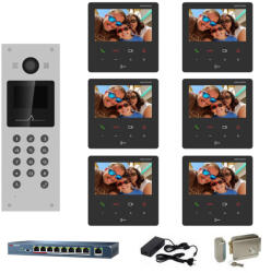 Hikvision Kit complet videointerfon IP Hikvision pentru 6 apartamente, 6 posturi de interior 4.3 inch