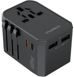 Choetech TÖLTŐ USB-C*2+A*2(45W, fekete, travel, US, UK, EU, AU), Choetech (PD6045) - nyomtassingyen