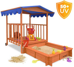 Jurhan HAPPY verandás homokozó, 130x130x143cm, barna/kék Jurhan