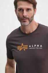 Alpha Industries pamut póló Label barna, férfi, nyomott mintás, 118502 - barna XL