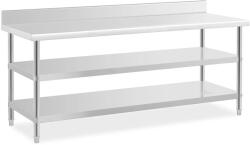 Royal Catering Rozsdamentes acél asztal hátsó peremmel - 200 x 70 x 16.5 cm - 235 kg - 2 polc - Royal Catering (RCAT-200/70-SPS3SH)