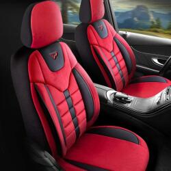 Panda Set Huse Scaune Auto pentru Audi Q7 - Panda Toronto, tip Alcantara, cu fermoare pentru bancheta rabatabila, rosu negru, 11 piese