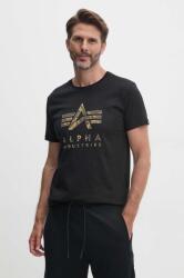 Alpha Industries pamut póló fekete, férfi, nyomott mintás, 146506 - fekete S
