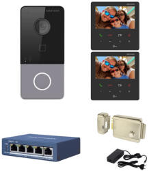Hikvision Videointerfon IP Hikvision pentru o familie, 2 monitoare 4.3 inch, kit complet