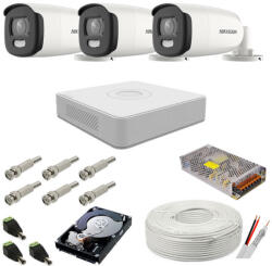 Hikvision Sistem camere supraveghere cu lumina alba Color VU Hikvision, 5MP, 3 camere, WL 40m, color noaptea