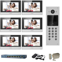 Hikvision Videointerfon IP Hikvision 6 familii, 6 monitoare 7 inch cu touch screen