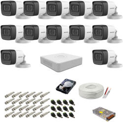 Hikvision Kit supraveghere complet Hikvision, 2MP, 12 camere audio-video, IR 30m