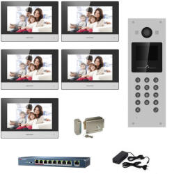 Hikvision Videointerfon IP Hikvision 5 familii, 5 monitoare 7 inch cu touch screen
