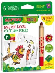 Alpino Creioane colorate ALPINO Baby, 6 culori/set, 6 carduri cu animale, pt. colorat, Maxi (MS-AL002006)