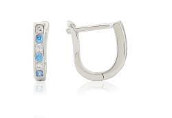 Ezüst fülbevaló franciazáras keskeny kivitelű apró világoskék és fehér kövekkel