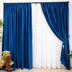 Hiko Set 4 piese Hiko, doua draperii COMFY catifea albastru royal si perdele Ana voal alb cu pom pom, cu rejansa (10005243)