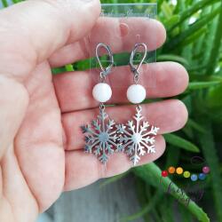Kristály Jóga Shop Tejkvarc (hókvarc) 8 mm-es ásvány fülbevaló, hópehellyel