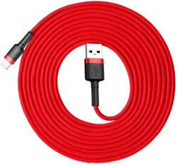 USB töltő- és adatkábel, Lightning, 300 cm, 2000 mA, törésgátlóval, gyorstöltés, cipőfűző minta, Baseus Cafule, CALKLF-R09, piros