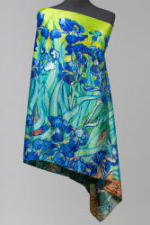 Shopika Esarfa cu doua fete, din matase, imprimata cu model inspirat dupa Irisi - de Van Gogh