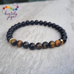 Kristály Jóga Shop Fekete obszidián 6 mm-es ásvány karkötő, tigrisszem-sólyomszemmel