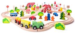 Woodyland Set trenulet din lemn cu pod si bariera 90 piese (93062) Trenulet
