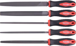 EXTOL fémreszelő klt. , 5 db (lapos, félkerek, kerek, háromszög, négyszög), 200mm, T12 acél, vágat 2, finom, TPR gumis műa