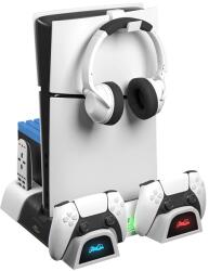 FroggieX FX-P5-C4-W PS5/PS5 Slim multifunkciós ventilátoros állvány + headset tartó (FX-P5-C4-W) - pcx