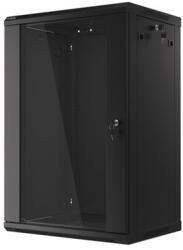 Lanberg 19" fali rack szekrény 18U/600X450 üvegajtó, lapraszerelt, fekete V2 WF01-6418-10B (WF01-6418-10B)