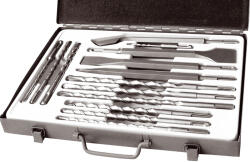 Extol betonfúró és véső klt. SDS PLUS; 14db, 5/110mm, 6, 8, 10/160mm, 8, 10, 12/210mm, 10, 12, 14/260mm, lapos 20, 40, hegyes, horony