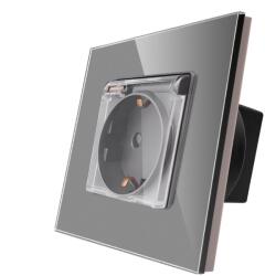 Luxion Priza Simpla cu Capac de Protectie cu Rama din Sticla LUXION, Gri, LX-1MP049G-GY (LX-1MP049G-GY)