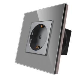Luxion Priza Simpla LUXION cu Rama din Sticla, Gri, LX-1MP010G-GY (LX-1MP010G-GY)